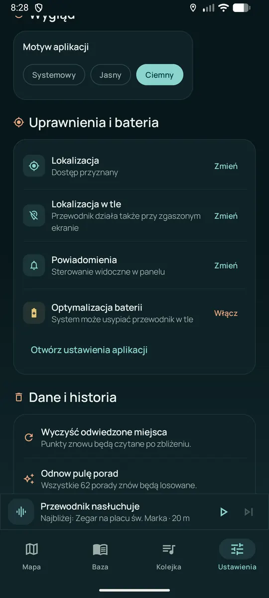 Ekran ustawień aplikacji